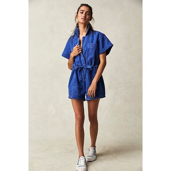 Free People Rhodes Chino Coverall Blue S Small NEW - Picture 4 of 4